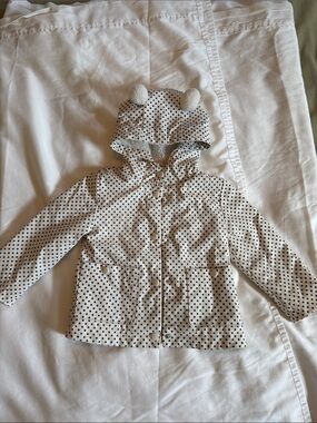 C&C California White Hooded Raincoat with Black Polka Dots